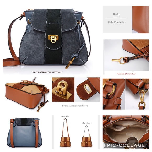 Small Luxury Suede & Leather Messenger Bag - Picture 6 of 8